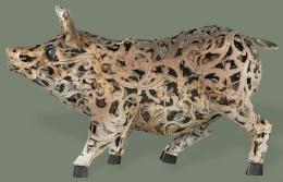 Lote 1026: Cerdo de hierro calado y pintado para jardín