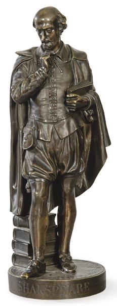 Lote 1077: "Shakespeare Pensativo" en bronce patinado, S. XIX.