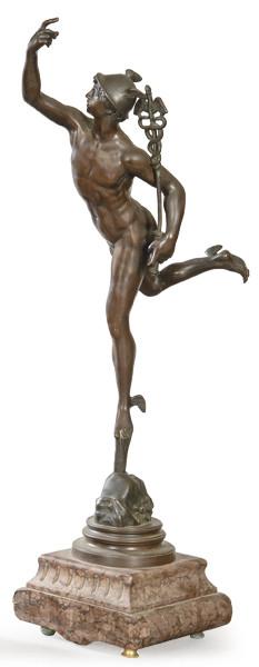 Lote 1088: "Mercurio" de bronce patinado S. XIX
Inspirado en el original de Giambolognia que se encuentra en el Museo Nacional de Bargello en Florencia