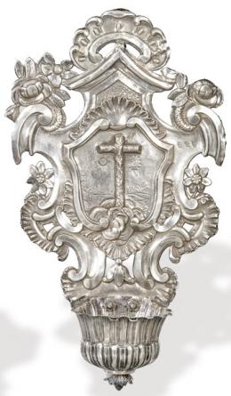 Lote 1158: Benditera de plata española punzonada de Gergorio Izquierdo y Antonio Gonzalez, Valladolid 1788.