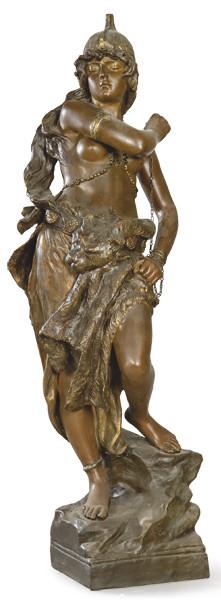 Lote 1472: Cherc para Friedrich Goldscheider, Viena (1845-1897)
"Mujer Guerrera"
Escultura en terracota policromada, firmada