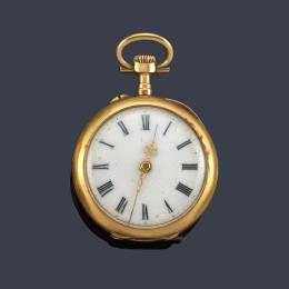 Lote 2486: Reloj lepin de colgar oro con caja en oro amarillo de 18 K.
