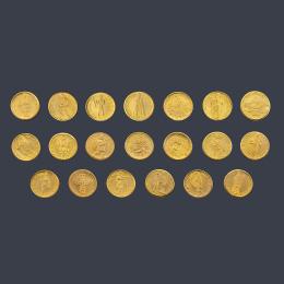 Lote 2589: 20 Monedas distintas religiones en oro de 22 K.