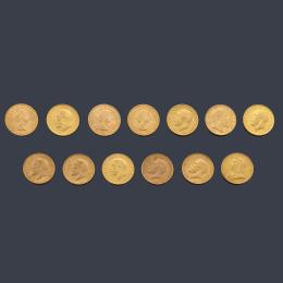 Lote 2600: 13 Monedas "arras" libras inglesas en oro amarillo de 22 K.