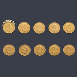 Lote 2606: 10 Monedas Alfonso XII de 25 pesetas en oro de 22 K.