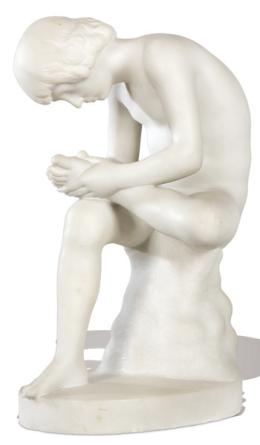 Lote 1050: "El Espinario" Figura tallada en alabastro, firmada "ilegible", Italia S. XIX.