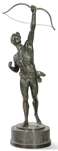 Lote 1057: Rudolf Küchler (Viena 1867-Alemania 1946)
"Arquero"
Escultura en bronce patinado. Firmada "R. KÜchler