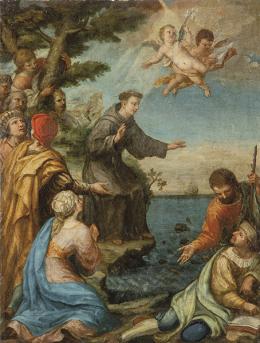 Lote 61: ESCUELA ESPAÑOLA S. XVII - Milagro de San Antonio y los peces