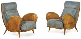 Lote 1288: Pareja de sillones tipo "Club" en piel y tapicería de terciopelo azul. Faltas
Italia, 1950
