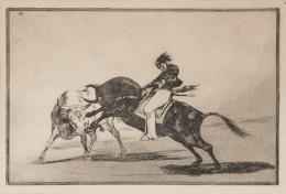 Lote 1: FRANCISCO DE GOYA Y LUCIENTES - El mismo Ceballos montando sobre otro toro quiebra rejones en la plaza de Madrid. 5ª edición (1921)