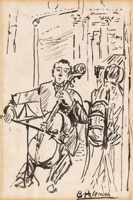 Lote 373: BENJAMÍN PALENCIA - El violonchelista en el café