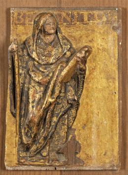 Lote 1112: Escuela Española S. XVI
"San Benito"
Pequeña tabla tallada en relieve, policromada, dorada y estofada con San Benito. Su nombre aparece en la parte superior.
