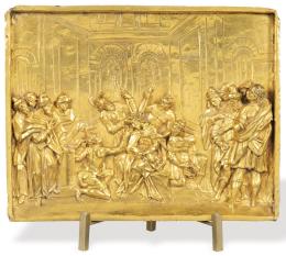 Lote 1114
Escuela Flamenca S. XVII
"Coronación de Espinas"
Placa de bronce dorado al mercurio en relieve con fino cincelado
