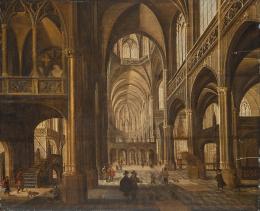 Lote 82: SEGUIDOR DE PAUL VREDEMAN DE VRIES S. XVII - Interior de catedral gótica con personajes