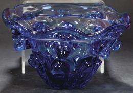 Lote 1462: Cuenco de cristal de Murano azul cobalto con gotas aplcadasz