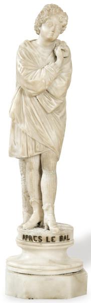 Lote 1469: Giovannini, Italia ff. S. XIX
"Después del Baile"
Figura tallada en alabastro. Firmada "Por Giovannini".