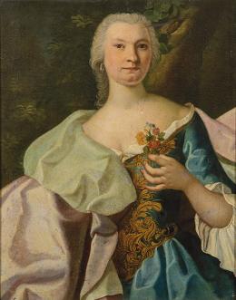Lote 98: ESCUELA NAPOLITANA S. XVIII - Retrato de dama con ramillete