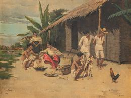 Lote 104: PÉREZ PASCUAL - Escena costumbrista con campesinos filipinos