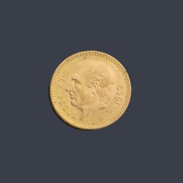 Lote 2759: Moneda de diez pesos mexicanos en oro de 22 K.