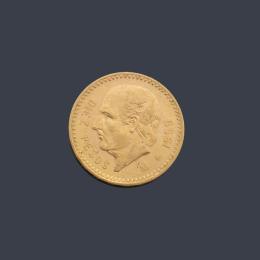Lote 2760: Moneda de diez pesos mexicanos en oro de 22 K.
