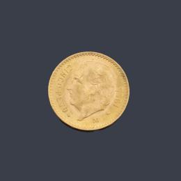 Lote 2768: Moneda de 5 pesos mexicanos en oro de 22 K.