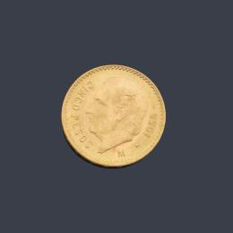 Lote 2769: Moneda de 5 pesos mexicanos en oro de 22 K.