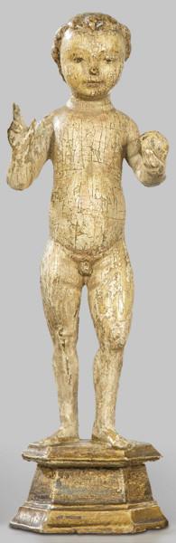Lote 1254: "Niño Jesús Salvator Mundi", Malinas primer tercio S. XVI
Escultura de madera tallada, policromada y dorada.