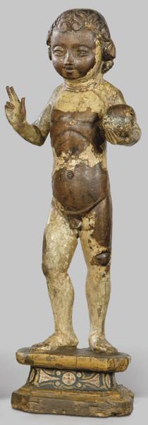 Lote 1257: "Niño Jesús Salvator Mundi", Malinas primer tercio S. XVI
Escultura de madera tallada y policromada.