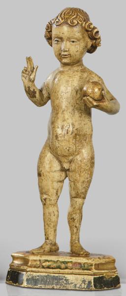 Lote 1262: "Niño Jesús Salvator Mundi", Malinas primer tercio S. XVI
Escultura de madera tallada y policromada.