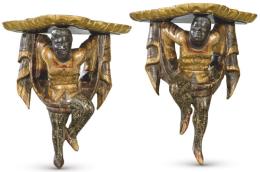 Lote 1269: Pareja de ménsulas de madera tallada, policromada y dorada con negros venecianos h. 1900