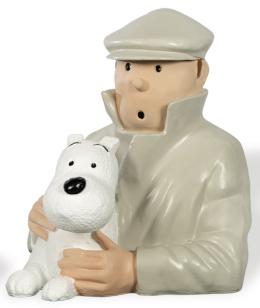 Lote 1498: Hergé "Tintin con Gorra y Milú"  en resina pintada siguiendo modelos de Patrick Regout para Pixi.
