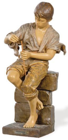 Lote 1504
Friedrich Goldscheider Austria (1845-1897)
"Niño"
Escultura en terracota policromada, firmada y numerada.