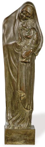 Lote 1554
Leonardo Bistolfi (Italia 1859-1933)
"Virgen con Niño"
Escultura de bronce patinado. Firmada.