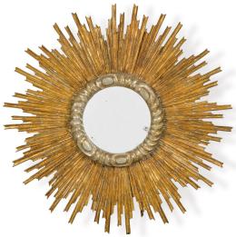 Lote 1562: Marco de espejo sol en madera tallada, dorada y corleada, con rayos concéntricos de diferentes tamaños.