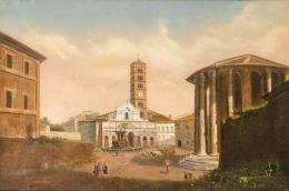 Lote 124: SEGUIDOR DE PIETRO FABRIS S. XIX - Vista de Roma con el templo de Vesta