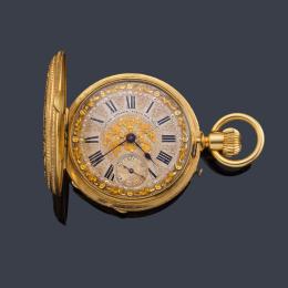 Lote 2495: CH. ED LARDET, reloj saboneta de colgar con caja en oro amarillo de 18 K.
