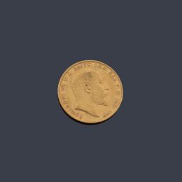 Lote 2550: Moneda de libra esterlina, Eduardo VII en oro de 22 K.