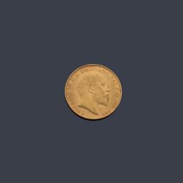 Lote 2552: Moneda de libra esterlina, Eduardo VII en oro de 22 K.