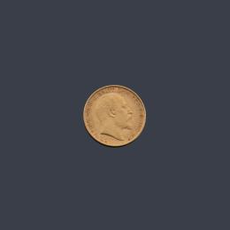 Lote 2553: Moneda 1/2 libra Eduardo VII 1906 en oro de 22 K.