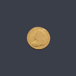 Lote 2555: Moneda 1/2 libra Victoria (fecha borrada) en oro de 22 K.
