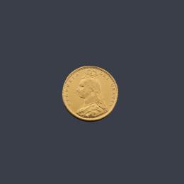Lote 2556: Moneda 1/2 libra Reina Victoria (fecha borrada) en oro de 22 K.
