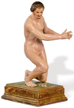 Lote 1229
Círculo de Giuseppe Sanmartino, Nápoles S. XVIII
"Desnudo Masculino"
Escultura de madera tallada y policromada con ojos de cristal.