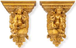 Lote 1244
Pareja de mensulas de madera tallada y dorada S. XX.