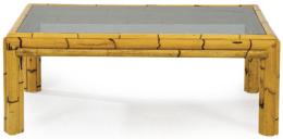 Lote 1485
Mesa de centro rectangular en madera de bambú de diferentes diámetros y tapa de cristal ahumado.
S. XX