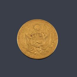 Lote 2601
Moneda conmemorativa 3 r. congreso científico Pan-Americano Lima 20 Diciembre 1924 - 6 Enero 1925, en oro de 22 K.