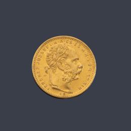 Lote 2614
Francisco José 20 francos en oro amarillo de 22 K.