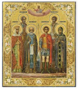 Lote 1016
Escuela Rusa ff. S. XIX
"Seis Santos con Dios Padre"
Icono ruso pintado sobre tabla al temple y dorado