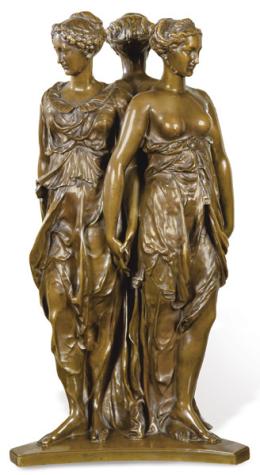 Lote 1024
Ferdinand Barbedienne ( Francia 1.810-1.892) y Achille Collas (París 1.795-1.859)
"Las Tres Gracias" 
Escultura de bronce patinado.