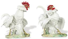 Lote 1097
Pareja de gallos de pelea en porcelana pintada y esmaltada de C. Martinu. Con marca en la base
España, años 50