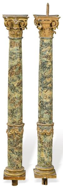 Lote 1203
Pareja de columnas de madera tallada, dorada y marmorizada, España S. XVIII.